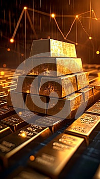 Image Gold bars stacked on a table, accentuated by a graph