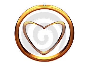 Image of gold heart inside of a gold wedding ring.