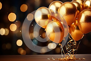 Image Golden balloons on bokeh background, creating a festive and celebratory scene