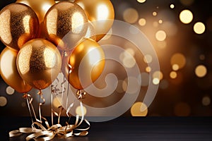 Image Golden balloons on bokeh background, creating a festive and celebratory scene