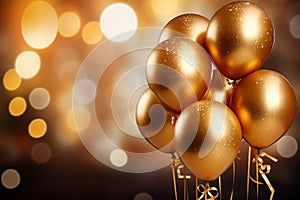 Image Golden balloons on bokeh background, creating a festive and celebratory scene