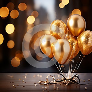 Image Golden balloons on bokeh background, creating a festive and celebratory scene