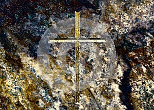 Image of a golden cross on luxerios marble background.