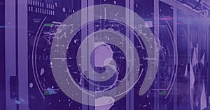 Image of good vibes text with network of connections and data processing over server room