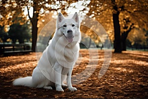 image Gorgeous park colorised large white dog young family colours play best friendly filter summer retro active sun training walk