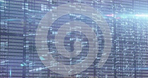 Image of graphical padlock, camera and gps icons in circle over changing binary codes