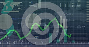 Image of graphs and charts processing data on black background