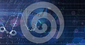 Image of graphs and charts processing data over computer motherboard