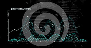 Image of graphs, data and globe on black background