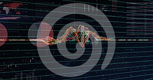 Image of graphs and financial data over black background