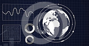 Image of graphs, statistics, binary coding and financial data processing