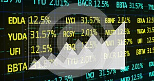 Image of graphs, trading board, binary codes, programming language over navigation pattern