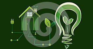 Image of green lightbulb and house on green background