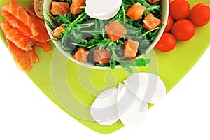 Image of green salad with smoked salmon