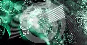 Image of green spots over data processing on black background