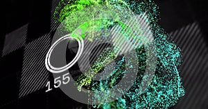 Image of green spots over data processing on black background