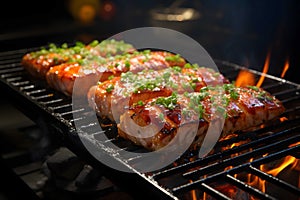 Image of grilled fresh fillet of fatty tuna on grill, Generative AI