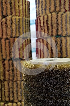 The image of the grinding heads of a surface grinding machine