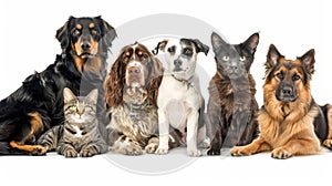 An image of a group of dogs and cats against a white background