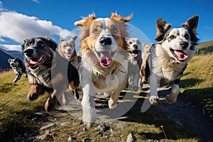 Image of group dogs running, Pet, Animals., Generative AI, Illustration
