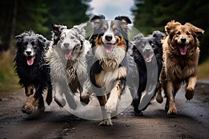 Image of group dogs running, Pet, Animals., Generative AI, Illustration