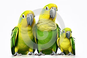 Image of group of parrot on a white background. Birds. Pet. Animals. Illustration, Generative AI