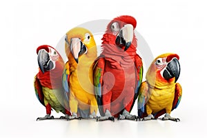 Image of group of parrot on a white background. Birds. Pet. Animals. Illustration, Generative AI