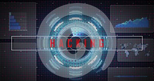 Image of hacking text, scope scanning and data processing