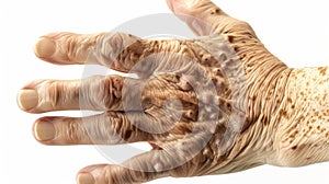 In this image the hand is covered in small bumps known as nodules which are a characteristic sign of severe arthritis