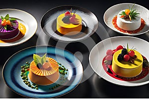Hyper-Realistic Photography of Assorted Gourmet Dishes Capturing the Vibrant Colors and Intricate Textures photo