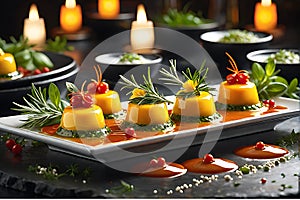 Hyper-Realistic Photography of Assorted Gourmet Dishes Capturing the Vibrant Colors and Intricate Textures photo