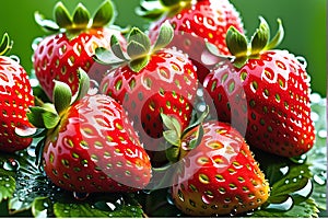 Macro Photograph of Vibrant Strawberries with Water Droplets on Their Seeds - Foreground in Sharp Focus photo