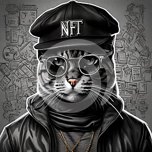 3d NFT illustration of a cat , looking straight in the camera photo
