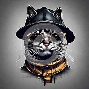 3d NFT illustration of a cat , looking straight in the camera photo