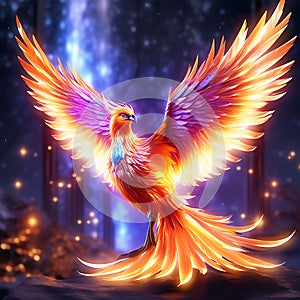 Lumina Phoenix - Glowing Avian Majesty in a Mythical Jungle photo