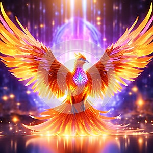 Lumina Phoenix - Glowing Avian Majesty in a Mythical Jungle photo