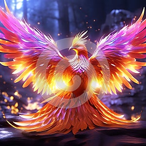 Lumina Phoenix - Glowing Avian Majesty in a Mythical Jungle photo