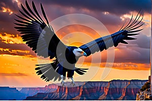 California Condor Soaring: Wings Outstretched, Sharp Focus Feathers Defined Against a Detailed Horizon