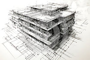 Intricate pencil art sketch of a 3D architectural design for a tiny house photo