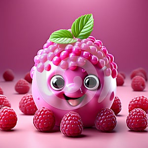 Cutesy Raspberry Delight - 3D Rendering Against Solid Background photo