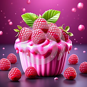 Cutesy Raspberry Delight - 3D Rendering Against Solid Background
