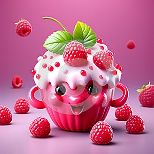Cutesy Raspberry Delight - 3D Rendering Against Solid Background photo