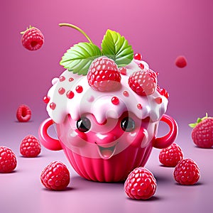 Cutesy Raspberry Delight - 3D Rendering Against Solid Background