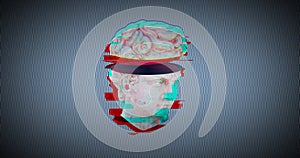 Image of head sculpture on checkered background