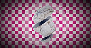 Image of head sculpture on checkered background