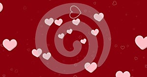 Image of hearts floating over red background