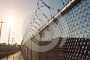 An image of a high-security prison fence or perimeter wall, symbolizing the separation between inmates and the outside world.