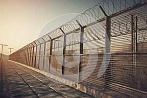 An image of a high-security prison fence or perimeter wall, symbolizing the separation between inmates and the outside world.