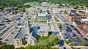 High Street United Methodist Church aerial Muncie, IN city from above on sunny summer day photo