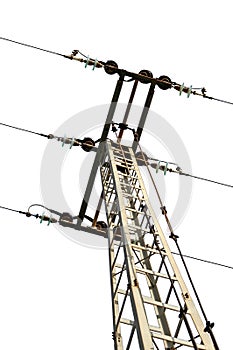 High voltage electric tower on white background photo